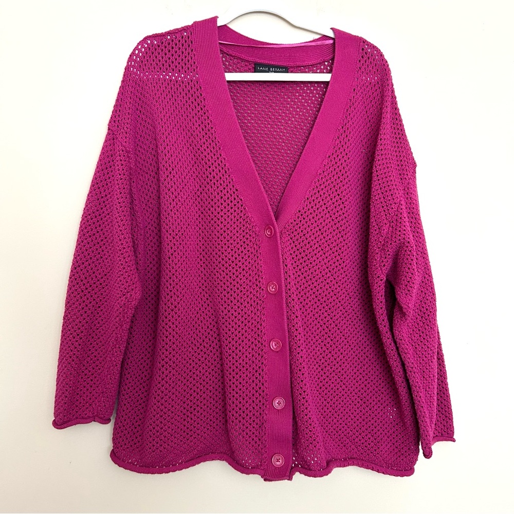 Lane Bryant Women’s Magenta Fuchsia Open Knit Pointelle Cardigan 26/28